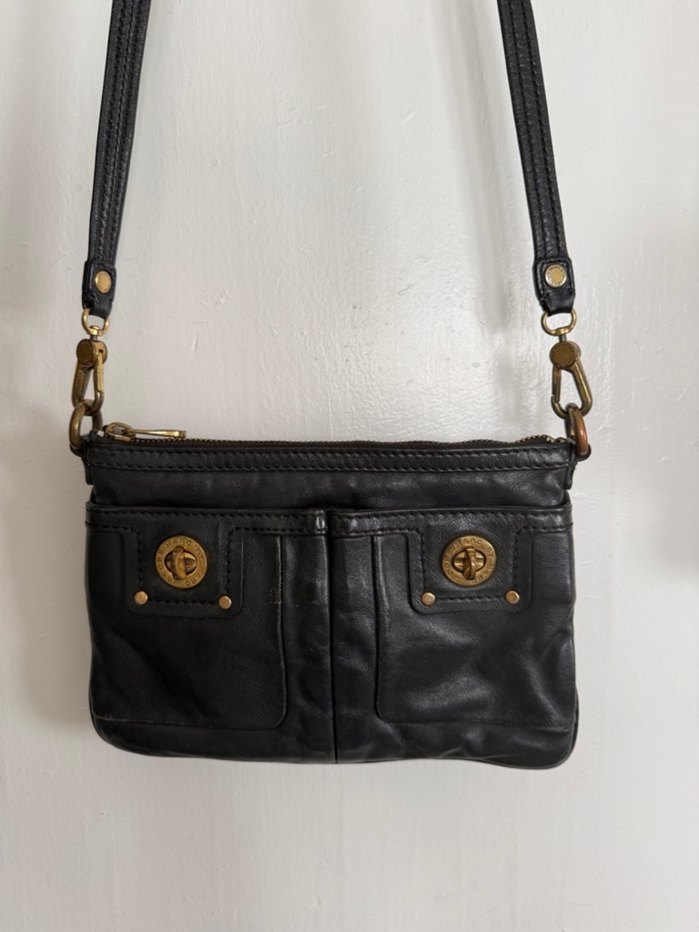 Marc By Marc Jacobs Turnlock Double Front Leather Crossbody with Gold Hardware